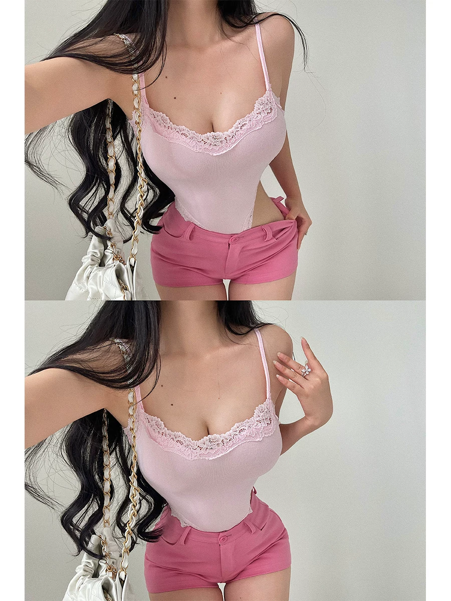 YoungGirlDay áo yếm một mảnh có dây đeo có thể điều chỉnh, ôm sát, không có dây lưng, viền ren gợi cảm.