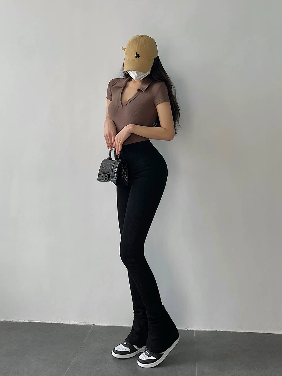 Quần jeans ống loe cạp cao kiểu Âu Mỹ YoungGirlDay, ôm dáng, tôn chân dài, dài đến gót chân.
