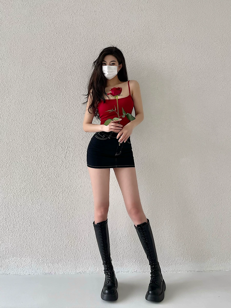 Áo crop top ngắn bó sát gợi cảm YoungGirlDay, hở rốn, áo hai dây đa năng màu trơn co giãn.
