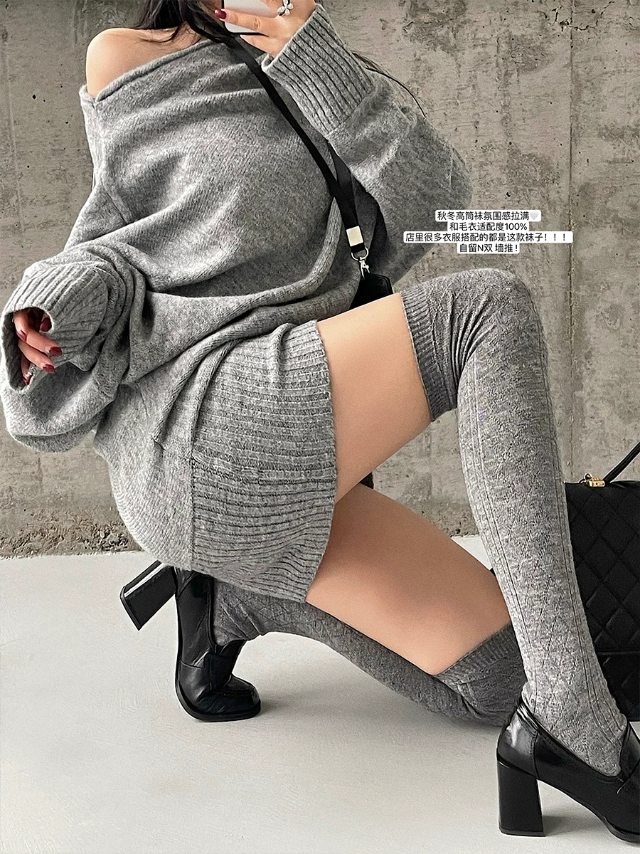 YoungGirlDay mùa thu đông tất dệt kim cao đến đầu gối co giãn ấm áp, tất cao đến bắp chân.