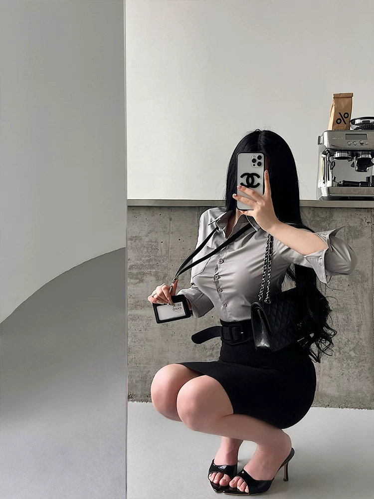 Áo sơ mi nữ YoungGirlDay kiểu dáng trưởng thành và thuần khiết theo phong cách Hàn Quốc, dáng ôm eo, tay dài, có cổ, kiểu dáng đơn giản.