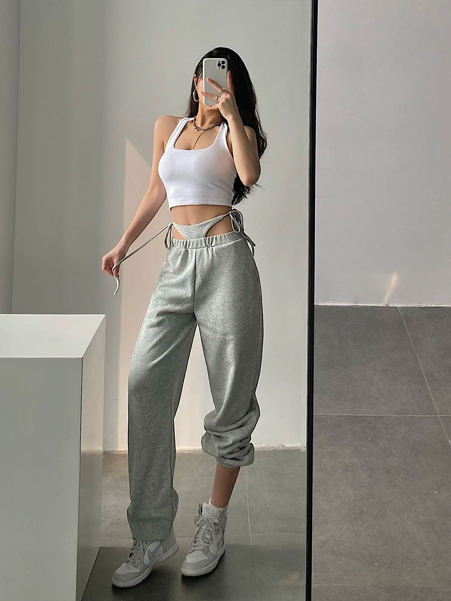 YoungGirlDay Phong cách đường phố châu Âu và Mỹ quần jogger cạp cao dây rút dáng rộng giảm béo quần thể thao quần dài thể thao dành cho nữ