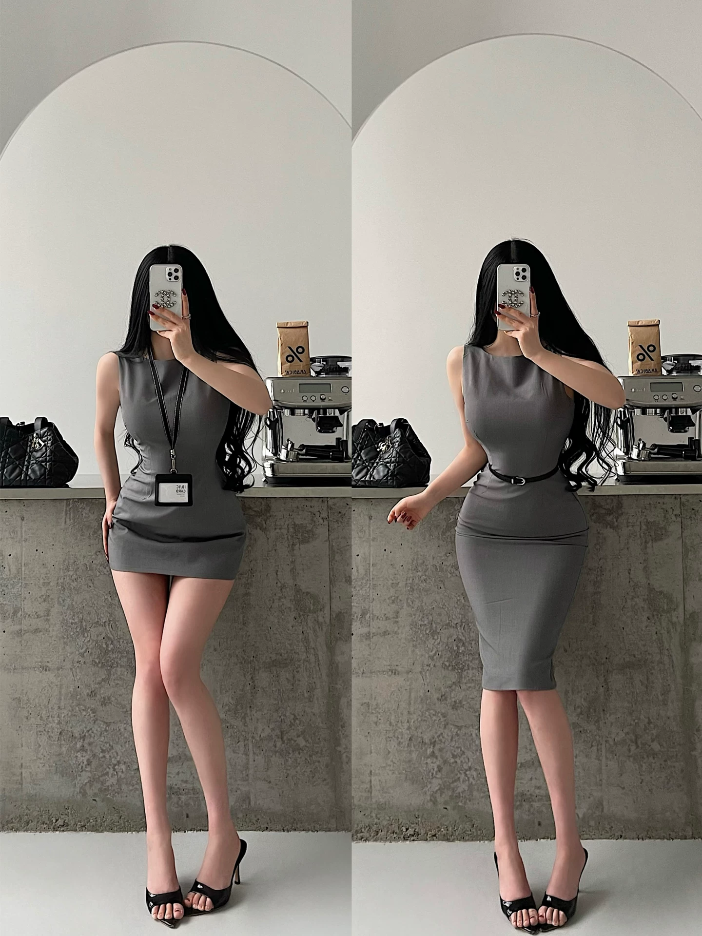 YoungGirlDay trưởng thành và thông minh phong cách OL gợi cảm, váy vest không tay ôm eo, váy ngắn ôm sát cơ thể.