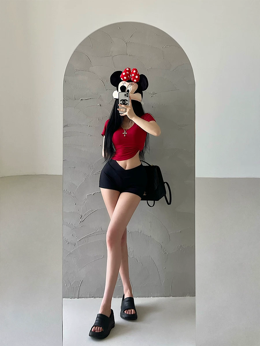 YoungGirlDay Quần short thể thao co giãn eo cao kiểu Mỹ phong cách Mỹ, quần short thể thao co giãn eo cao, quần short thể thao thông thường