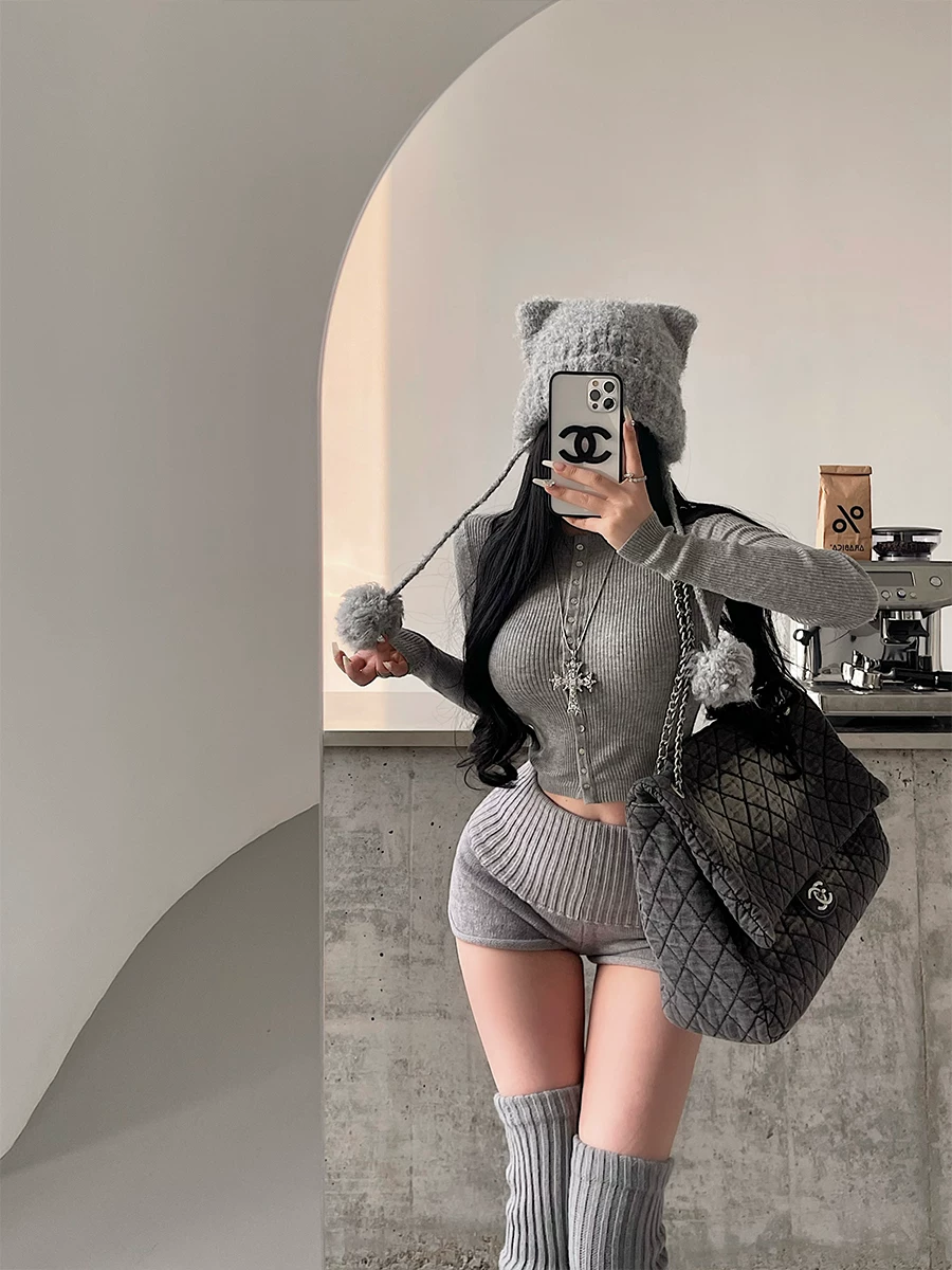 Áo cardigan dệt kim dài tay dáng ôm cổ tròn YoungGirlDay mang phong cách thuần khiết gợi cảm