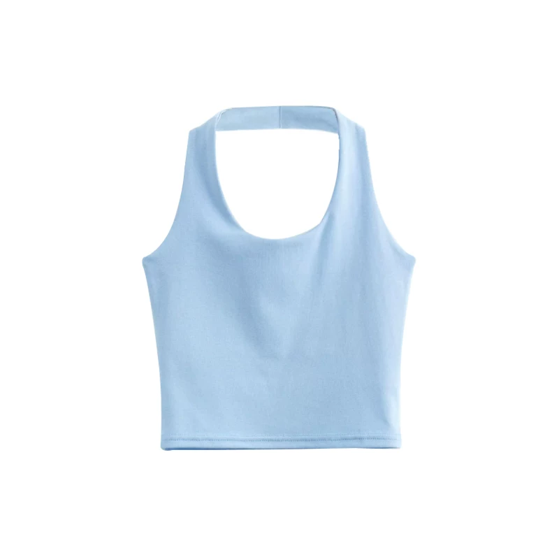 Áo crop top ngắn bó sát gợi cảm YoungGirlDay, hở rốn, áo hai dây cổ yếm hai lớp màu trơn.