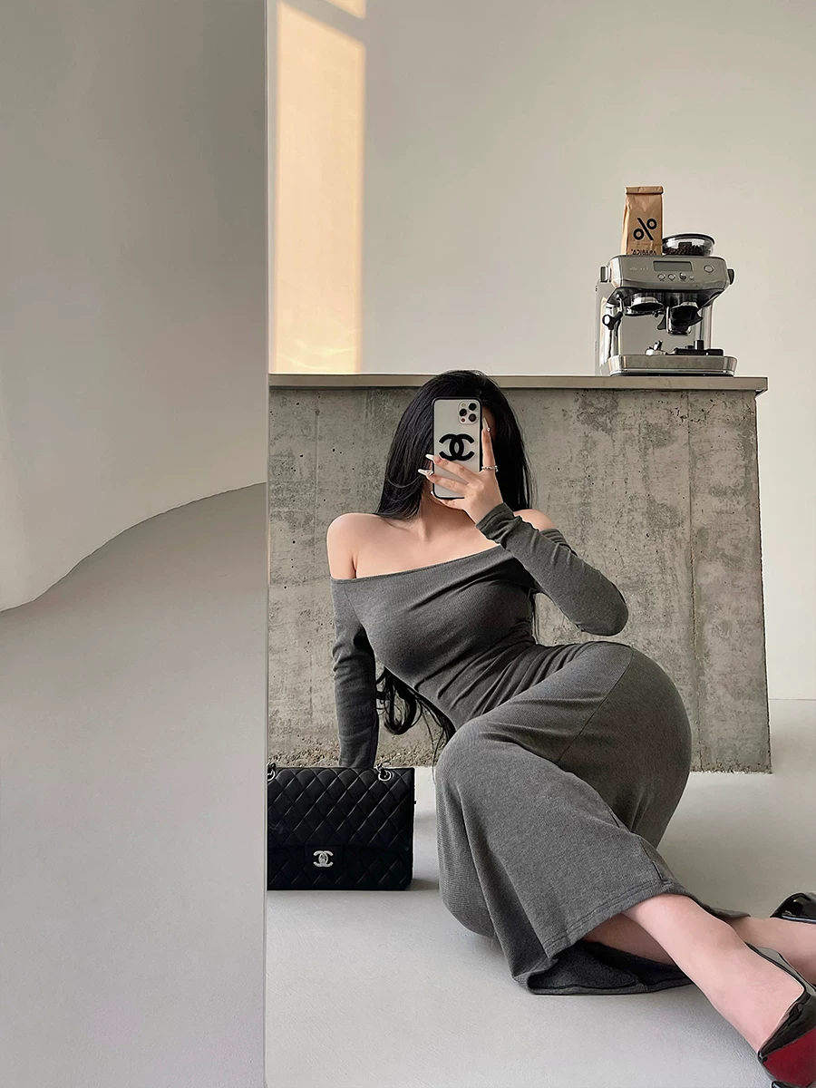 YoungGirlDay pure Desire sexy một vai ôm sát eo ôm sát cơ thể đầm dài tay áo dài