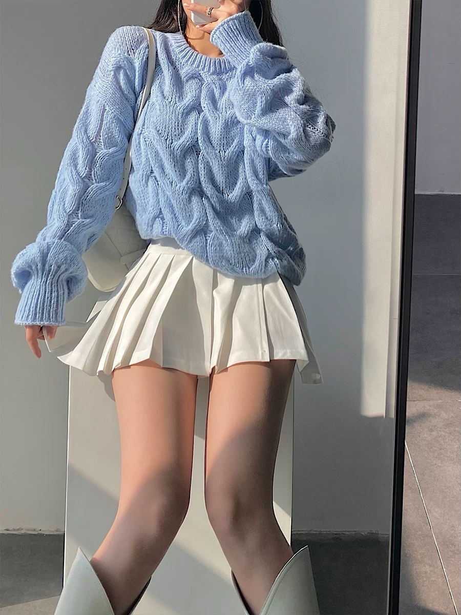 Áo len chui đầu dệt kim dày dặn, tay dài, cổ tròn, dáng rộng, phong cách retro Mỹ của YoungGirlDay.