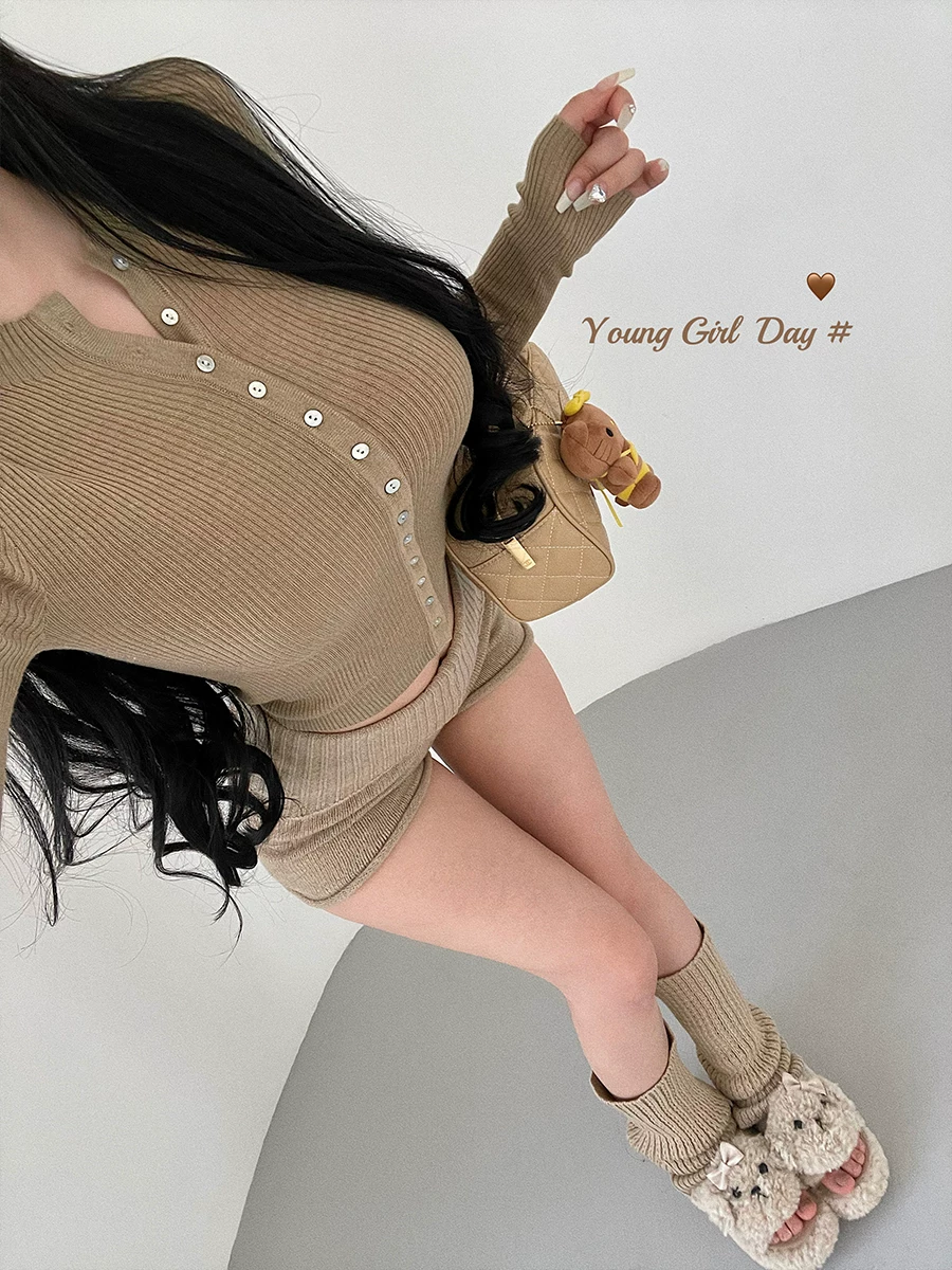 Áo cardigan dệt kim dài tay dáng ôm cổ tròn YoungGirlDay mang phong cách thuần khiết gợi cảm