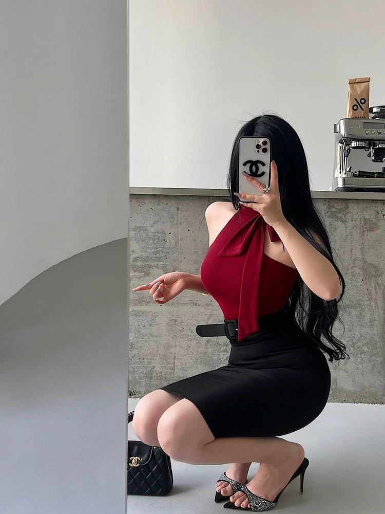 YoungGirlDay khao khát thuần khiết hot girl gợi cảm ôm sát nơ thắt nơ áo ba lỗ không tay hợp thời trang