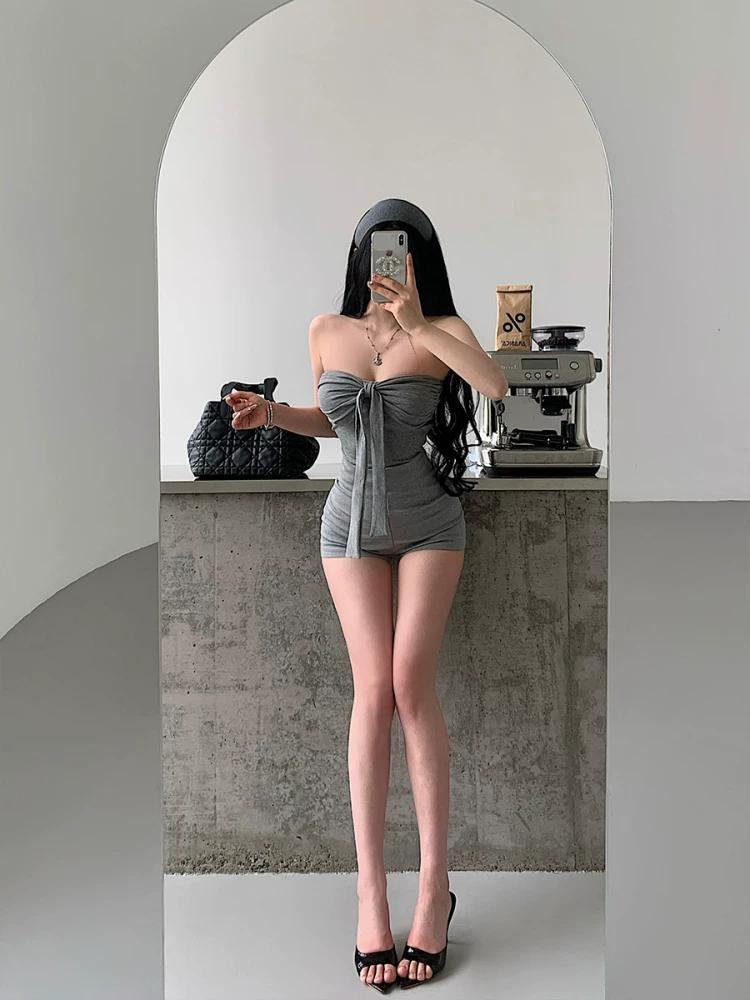 YoungGirlDay khao khát thuần khiết phong cách hot girl gợi cảm thắt nơ thắt eo thon gọn áo ống ngắn áo vest ngắn
