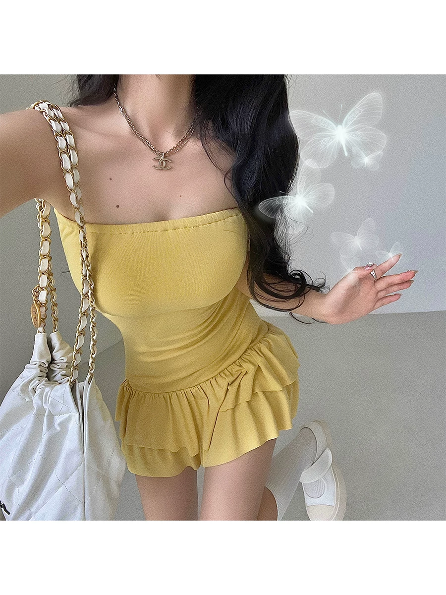 YoungGirlDay khao khát thuần khiết gợi cảm ôm sát eo xếp ly váy hai lớp váy ngắn váy ngắn