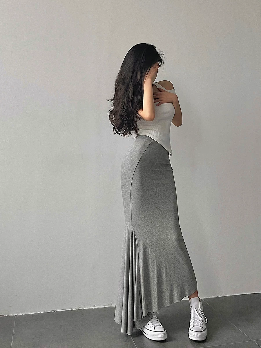 YoungGirlDay khao khát thuần khiết gợi cảm eo cao ôm sát co giãn ôm sát cơ thể váy đuôi cá không đều váy dài
