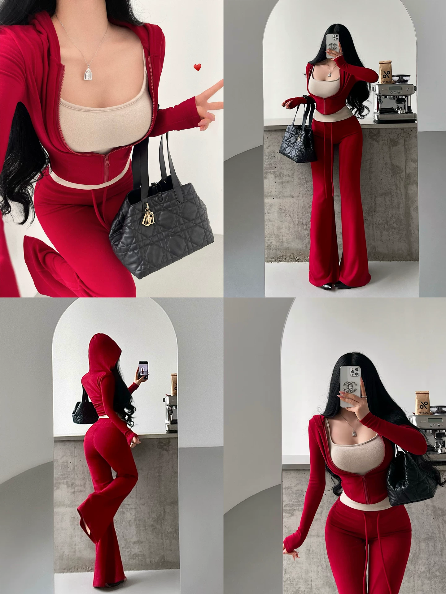 YoungGirlDay【King of Outfits】Áo ba lỗ, áo khoác có mũ trùm đầu, quần dài chạm sàn hơi loe, phong cách giản dị