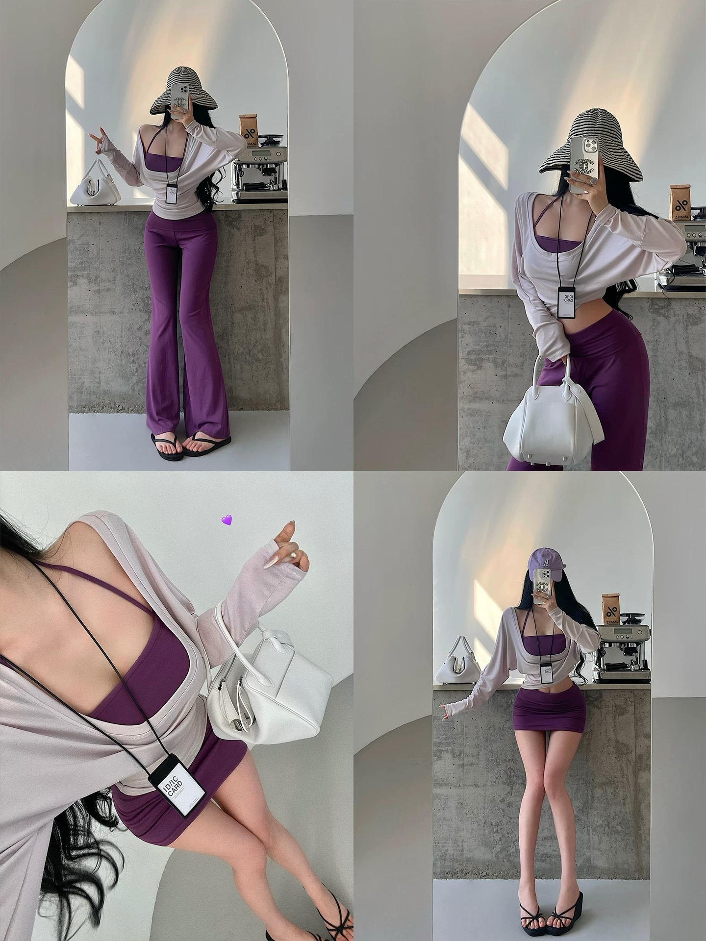 YoungGirlDay Pure Desire Style Hot Girl Áo dây cổ yếm thông thường + Áo khoác ngoài + Váy + Quần dài Bộ bốn món