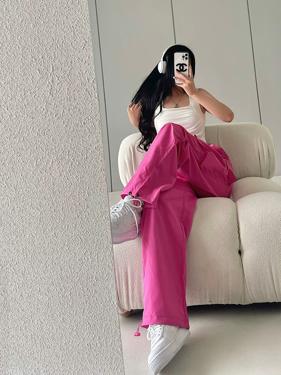 YoungGirlDay Phong cách đường phố Mỹ quần jogger cạp cao dáng rộng có dây rút quần ống rộng quần dài thường ngày hợp thời trang