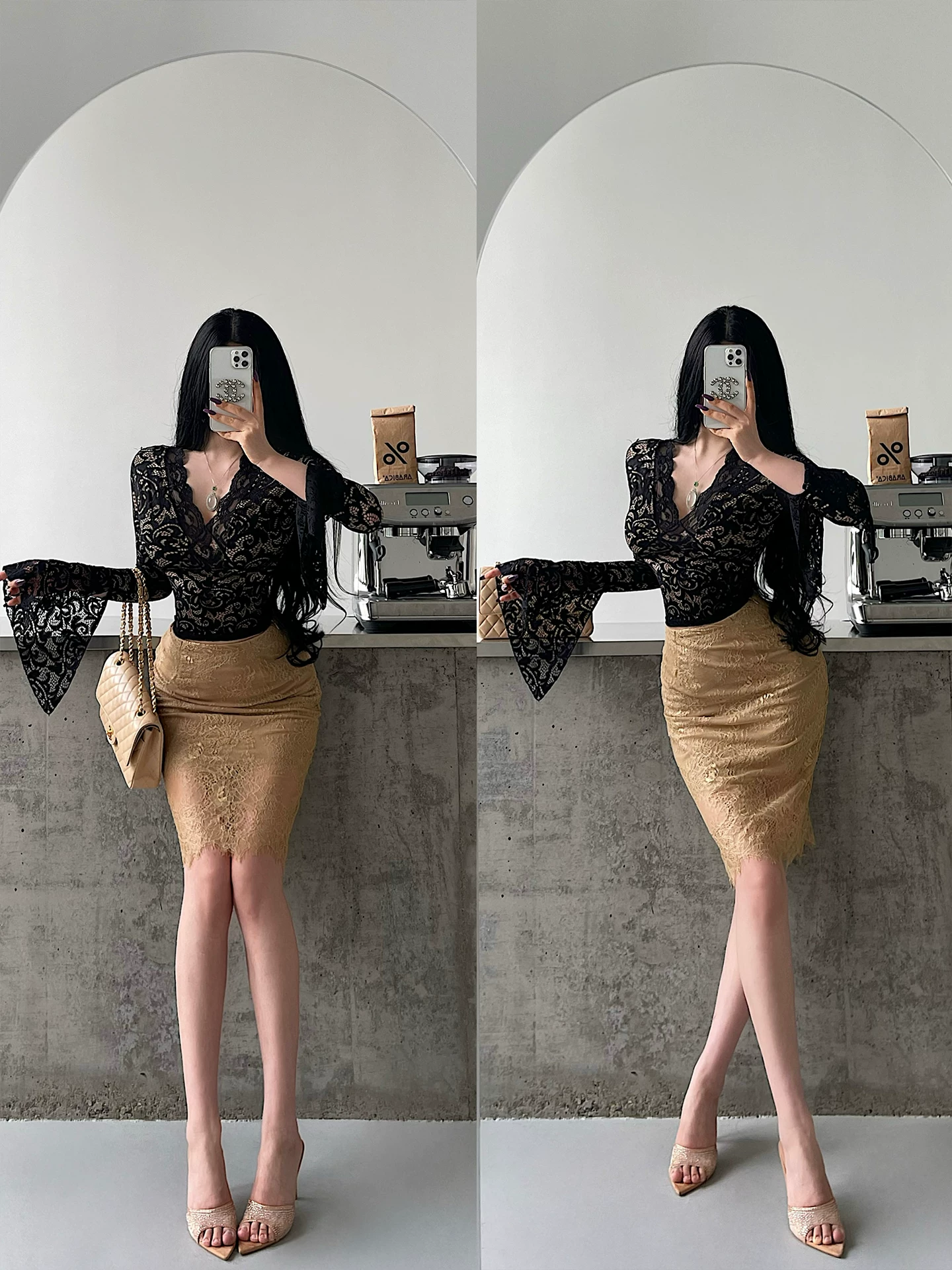 YoungGirlDay Jiangnan Beauty Pure Desire Váy ren ôm sát eo cao gợi cảm.