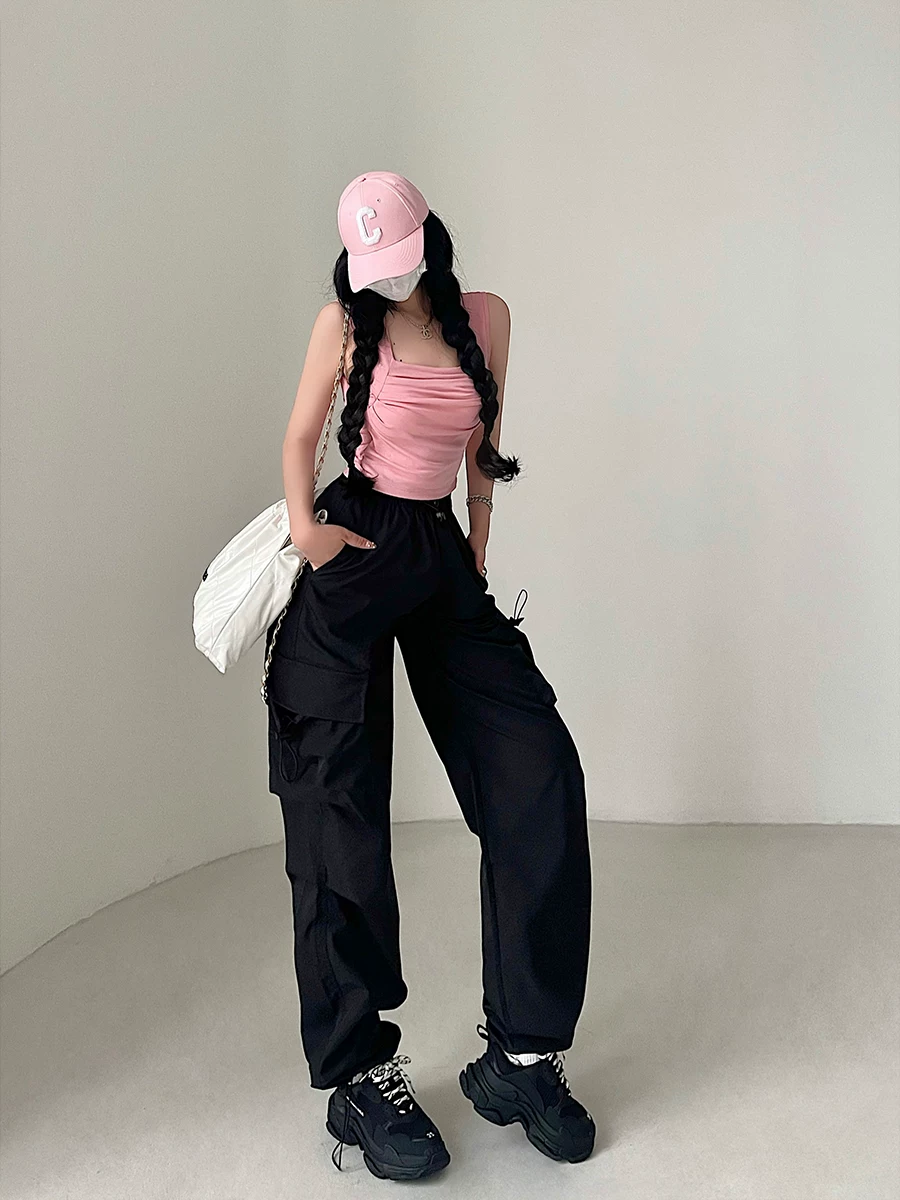 YoungGirlDay Phong cách đường phố Mỹ quần jogger cạp cao dáng rộng có dây rút quần ống rộng quần dài thường ngày hợp thời trang