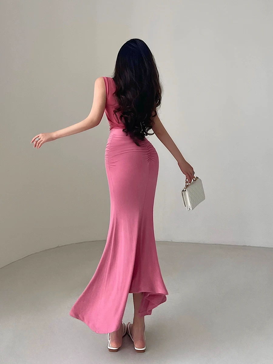 YoungGirlDay phong cách thuần khiết gợi cảm, váy đuôi cá ôm sát, xếp ly, co giãn, váy dài