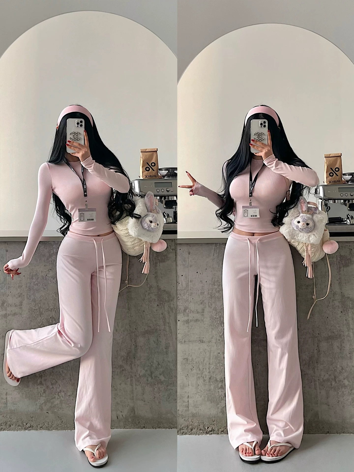 Áo thun dài tay phong cách YoungGirlDay Pure Desire có miếng đệm ngực và dây rút, kèm quần dài ống rộng, phong cách thường ngày.