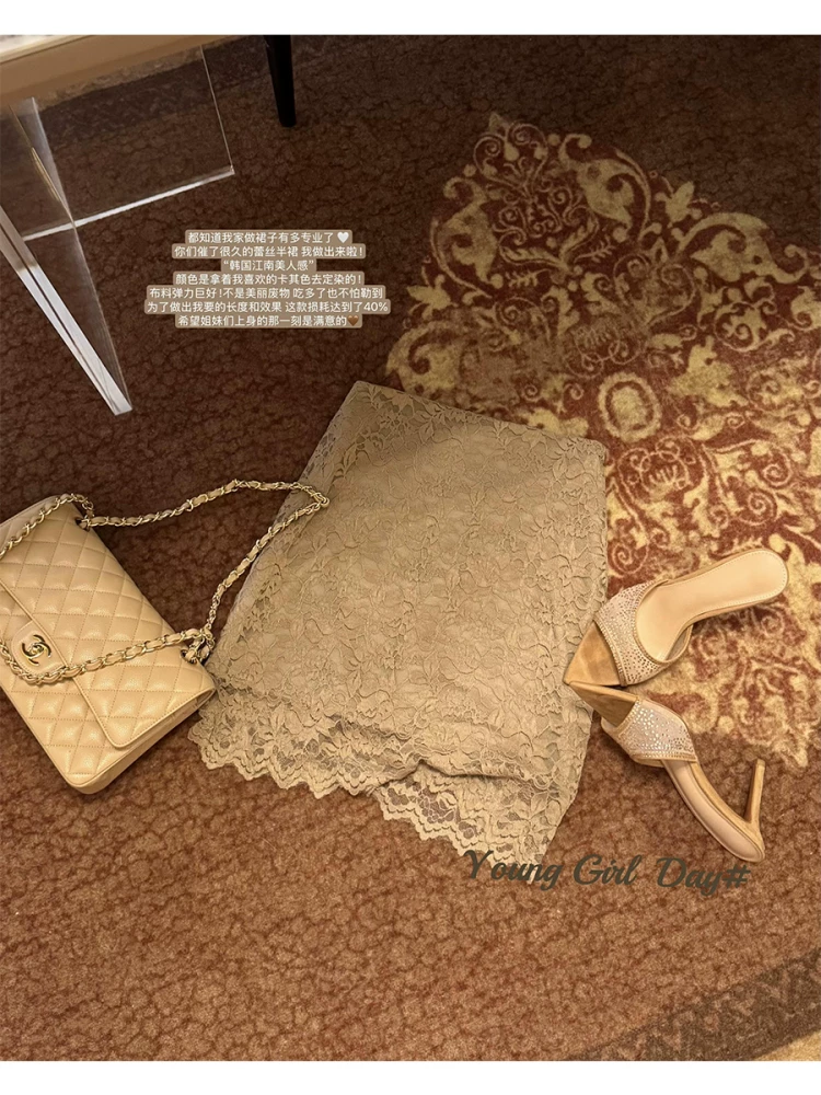 YoungGirlDay Jiangnan Beauty Pure Desire Style Váy ren giảm béo cạp cao gợi cảm Váy ngắn ôm sát cơ thể.
