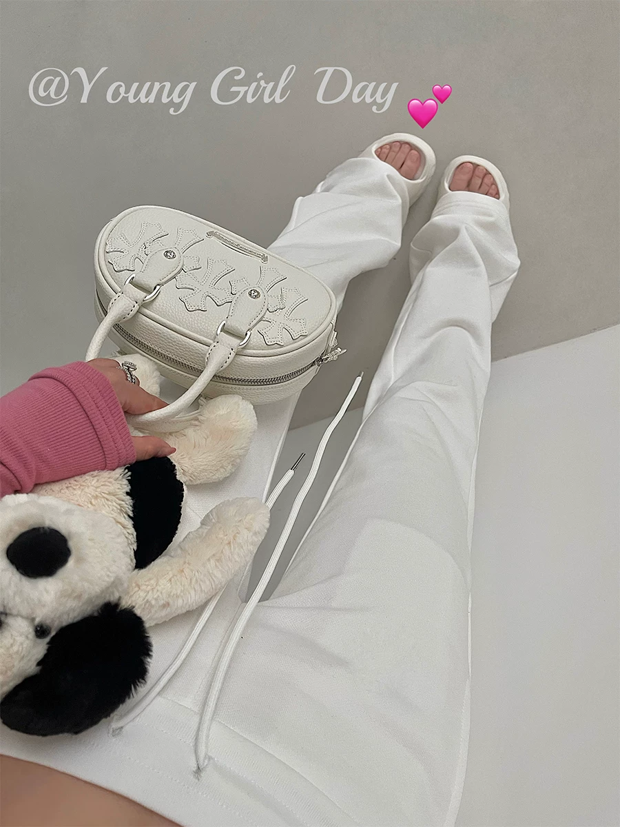 YoungGirlDay Phong cách Âu Mỹ, cạp thấp, dây rút, eo co giãn, ôm vừa vặn, hơi loe, quần dài tôn dáng, quần dài chạm sàn