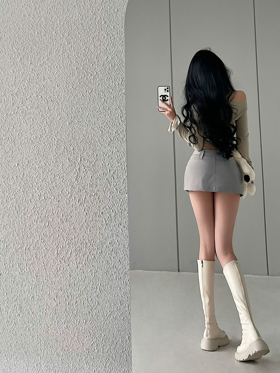 YoungGirlDay Pure Desire Áo thun dài tay trễ vai gợi cảm Bộ váy ôm sát eo cao chống lộ hàng.