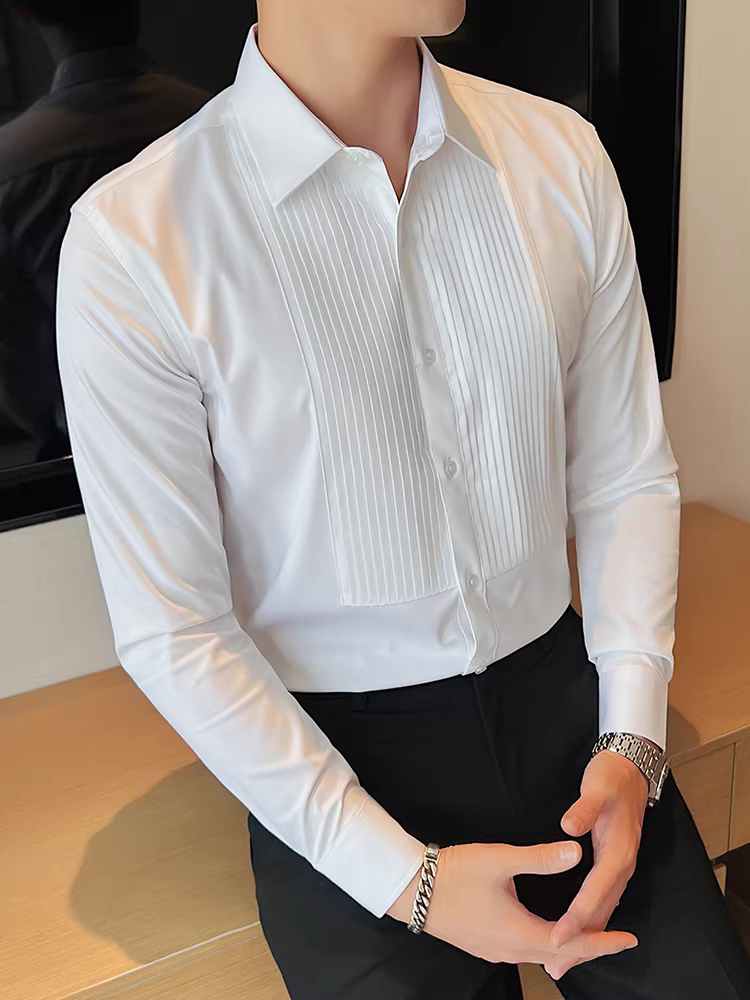 Áo sơ mi cưới kiểu Pháp cho nam, dài tay, trang phục công sở cao cấp, áo sơ mi chú rể, áo sơ mi ôm dáng kiểu Anh