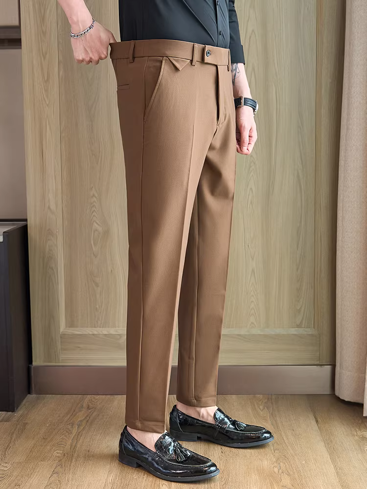 Quần âu nam lưng thun, quần chín phần cao cấp, kiểu dáng thời trang, ôm dáng, lịch sự, phù hợp với trang phục công sở.