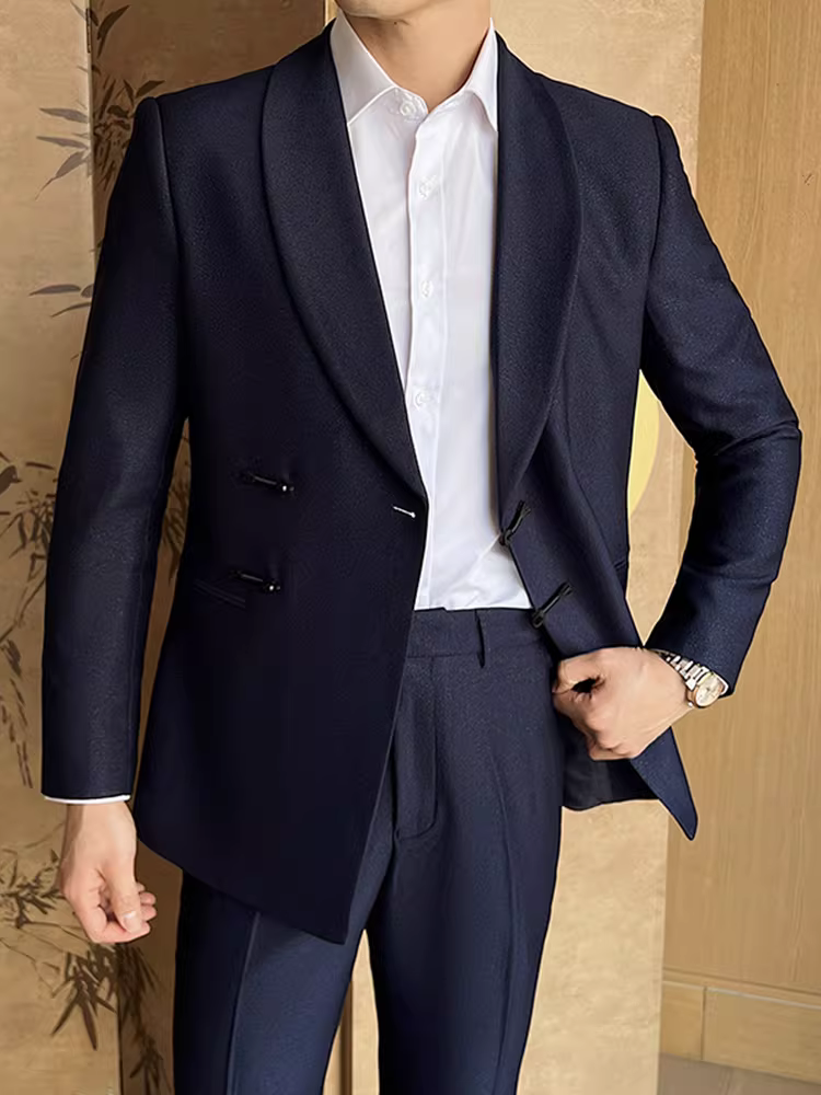 Bộ vest nam kiểu Trung Quốc mới, trang phục công sở lịch sự, vest cưới cao cấp ôm dáng hai mảnh