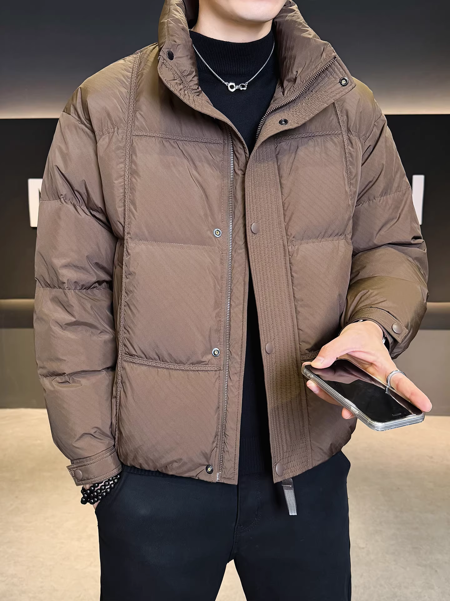 Áo khoác phao cổ đứng chất lượng cao tiêu chuẩn quốc gia 90%, dành cho nam, mùa đông 2025, kiểu dáng mới dày dặn ấm áp, rộng rãi
