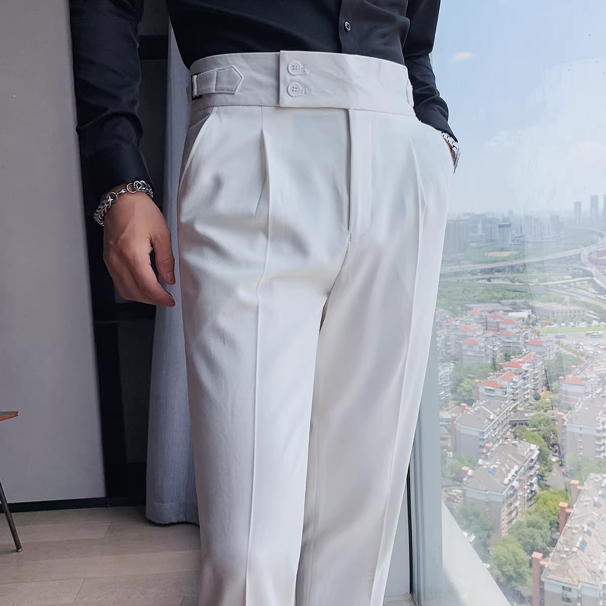 Quần âu nam mùa thu, kiểu dáng thẳng ống Naples, quần âu lưng cao, quần âu công sở ôm dáng kiểu Anh