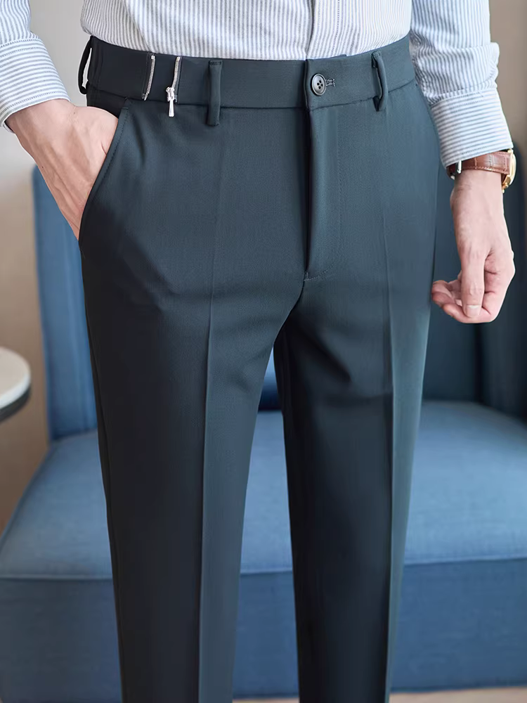 Quần âu nam thiết kế khóa kéo ở eo, kiểu dáng mới thu đông 2025, chất lượng cao, dễ chăm sóc.