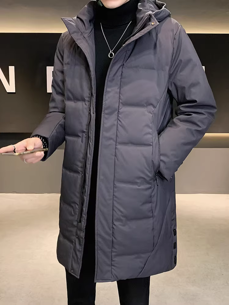Áo khoác lông vũ dài vừa phải dành cho nam, thương hiệu thời trang mùa đông mới, áo khoác thường ngày phong cách Hàn Quốc sành điệu và thời trang, dày dặn để giữ ấm, chất lượng cao.