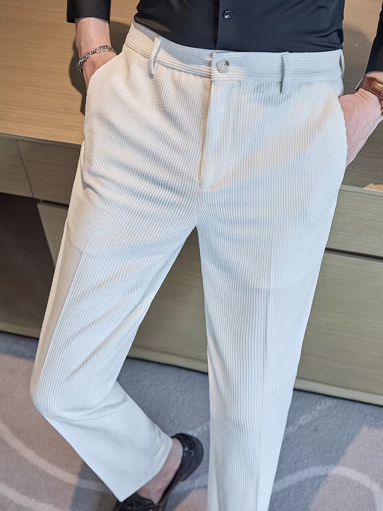 Quần âu nam chất liệu corduroy, quần dày dặn mặc thường ngày mùa thu đông, quần âu công sở cao cấp dáng ôm vừa vặn thời thượng đa năng