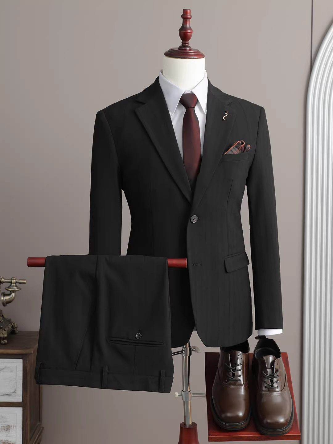 Bộ vest nam ba món mùa thu 2025 phong cách Anh, vest công sở