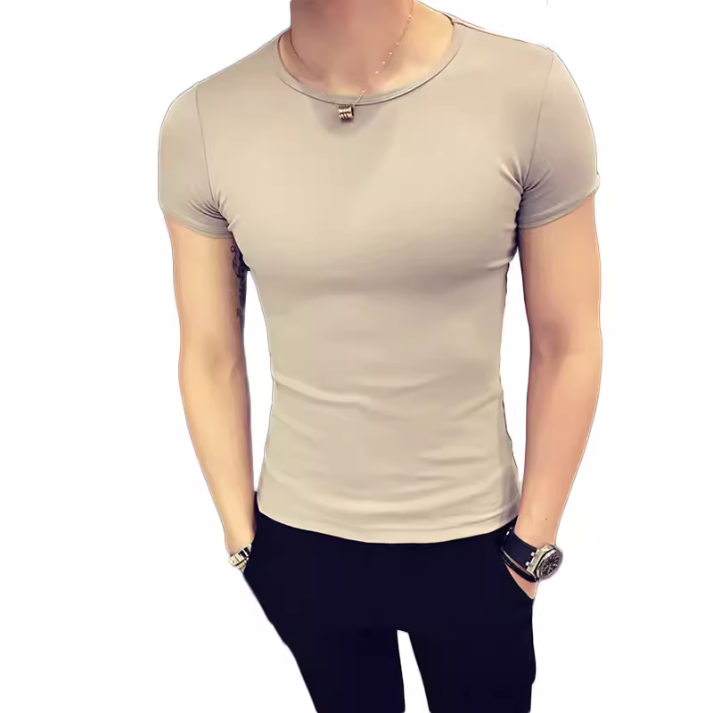 Áo thun nam ngắn tay bó sát, kiểu dáng mùa hè mới, chất liệu cotton mỏng mát như băng, áo thun cao cấp ôm sát chất liệu lụa đá.