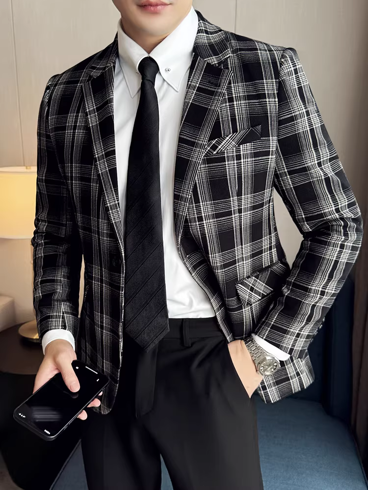 Áo blazer kẻ caro cao cấp dành cho nam 2024, kiểu dáng công sở lịch lãm, đa năng, hợp thời trang, ôm dáng, dành cho giới trẻ.