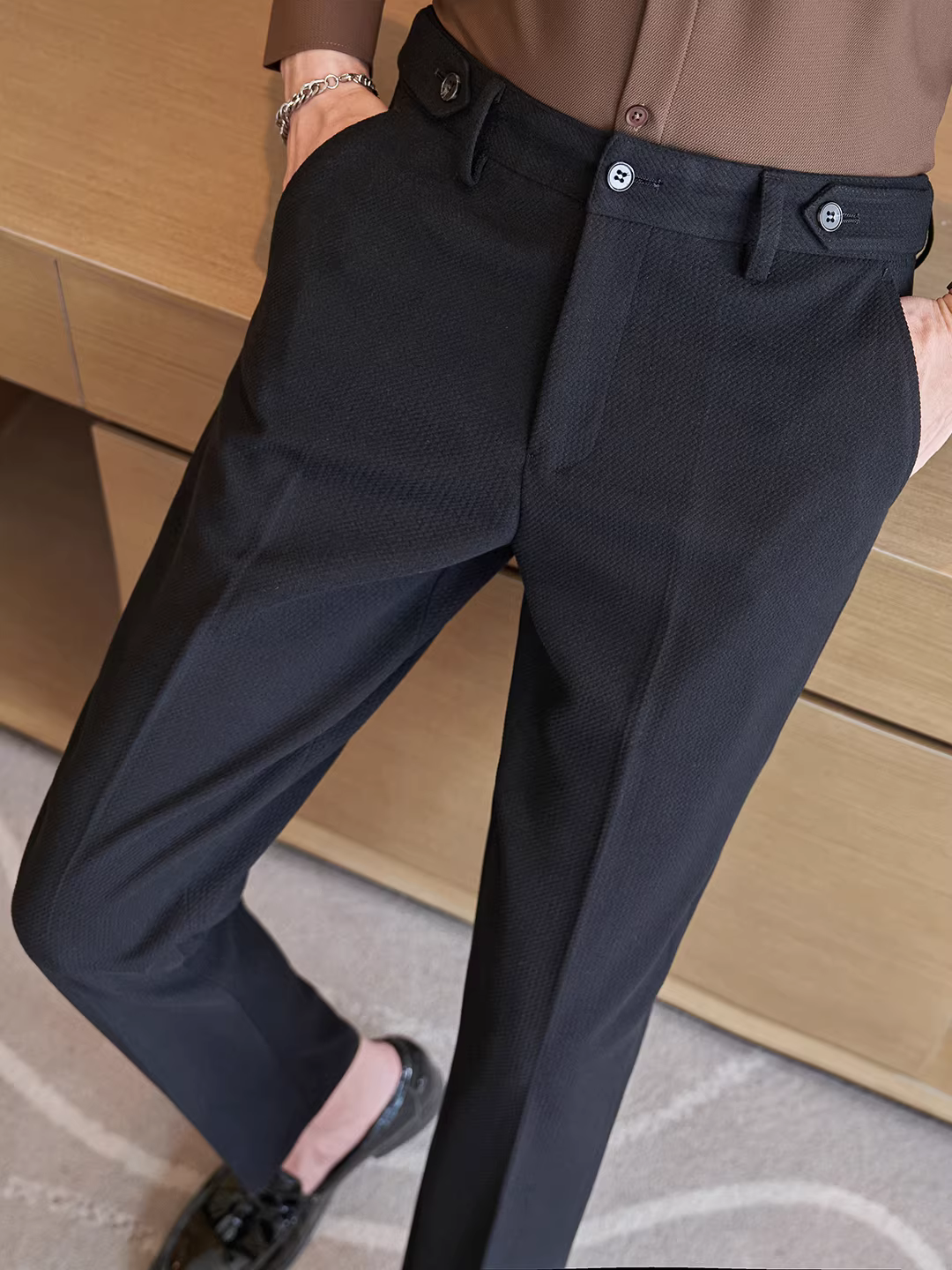 Quần âu nam len dày mùa thu đông 2025 kiểu dáng mới ôm body, chất liệu cứng cáp, quần dài công sở chống nhăn