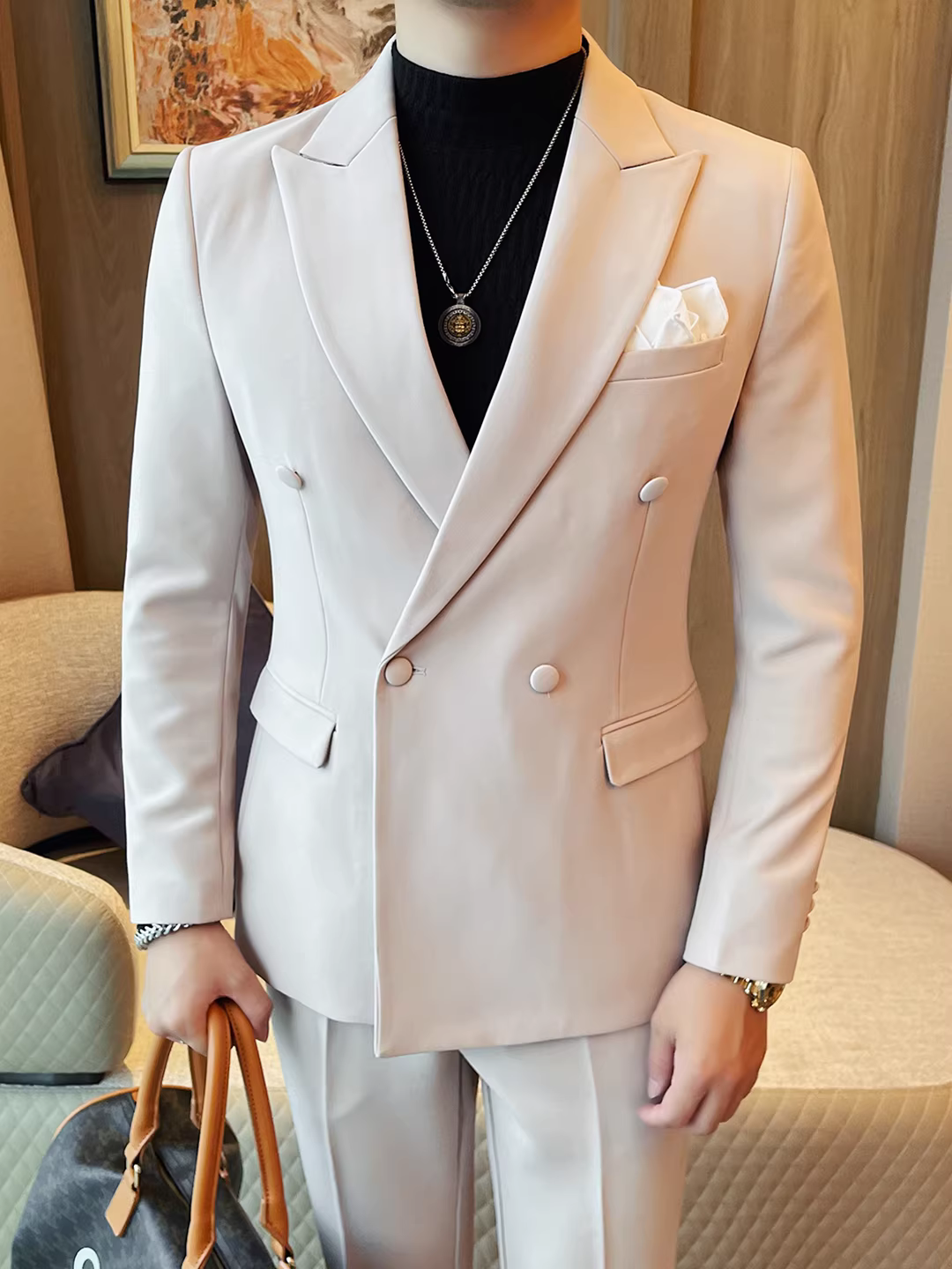 Áo vest nam hai hàng khuy, dáng ôm, lịch lãm và sành điệu, đa năng, màu trơn, thời trang, cao cấp, bộ vest lịch sự.