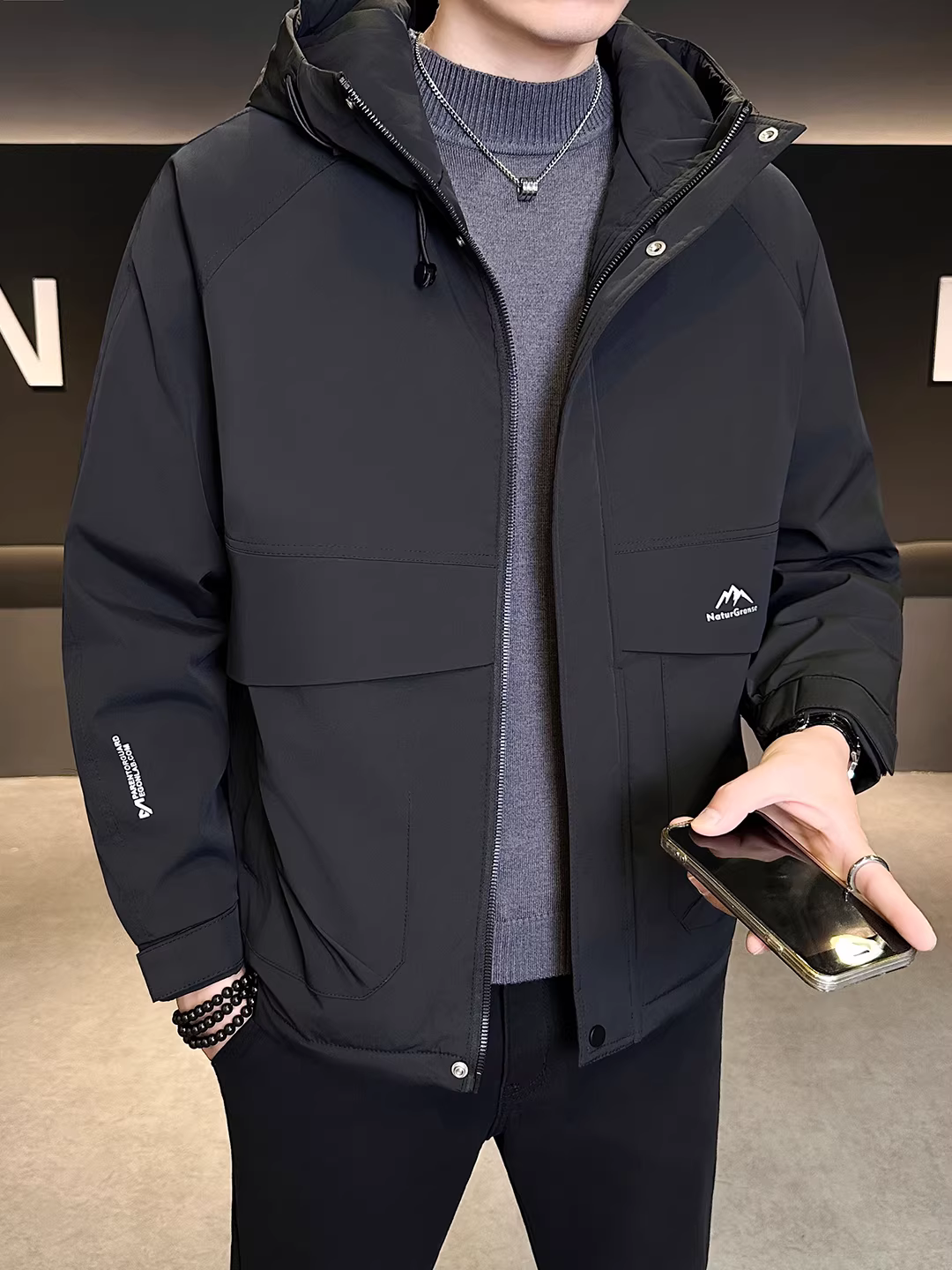 Áo khoác có mũ dày dặn mùa thu đông dành cho nam 2025 kiểu mới đa năng ấm áp thời trang ngắn chất lượng cao