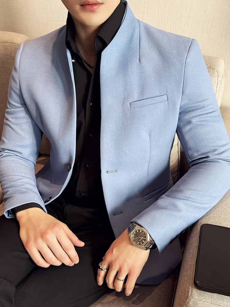 Áo blazer cổ waffle dành cho nam, kiểu mới thu đông 2025, thời trang, ôm dáng, dễ chăm sóc, vest công sở phong cách Trung Hoa mới
