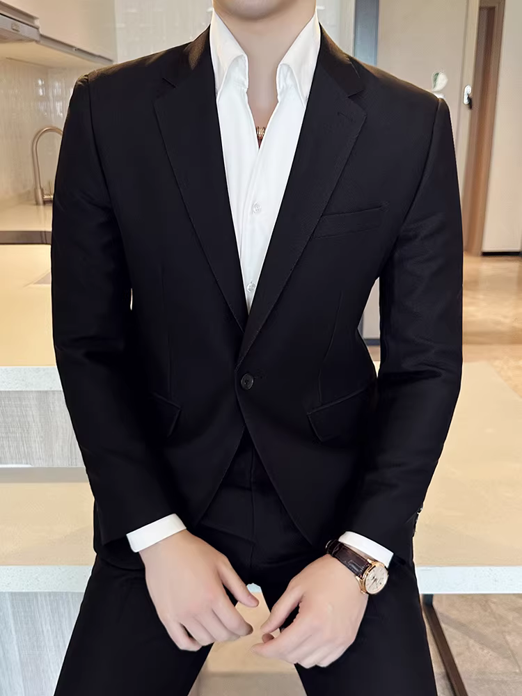 Bộ vest nam một nút, trang phục công sở lịch lãm cao cấp, kiểu dáng Anh, ôm dáng, bộ vest cưới ba mảnh dành cho chú rể