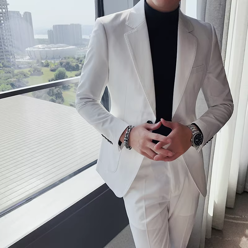 Áo blazer trắng nam, kiểu dáng xuân thu mới, bộ vest nam cao cấp, dáng ôm, blazer đơn giản lịch lãm.
