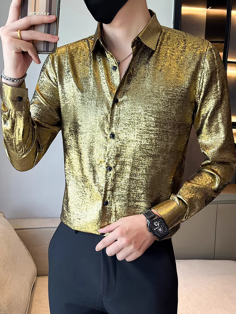 Áo sơ mi nam bóng mượt, tay dài, kiểu dáng mới thu đông 2025, thời trang, ôm dáng, lịch lãm, hợp xu hướng, đa năng, cao cấp