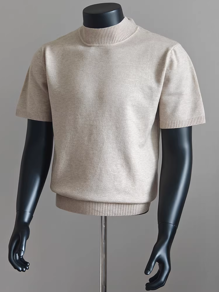 Áo len ngắn tay cổ cao nửa cổ Lyocell dành cho nam, thời trang thu đông, dáng cổ trung, đa năng, áo thun dệt kim chất lượng cao