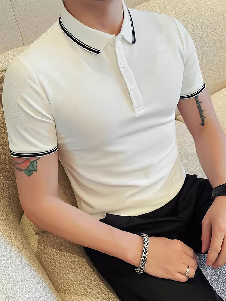 Áo sơ mi Polo ngắn tay nam, kiểu dáng mùa hè mới, thời trang và hợp xu hướng, trang phục công sở cao cấp, áo thun cổ trụ phối màu đa năng