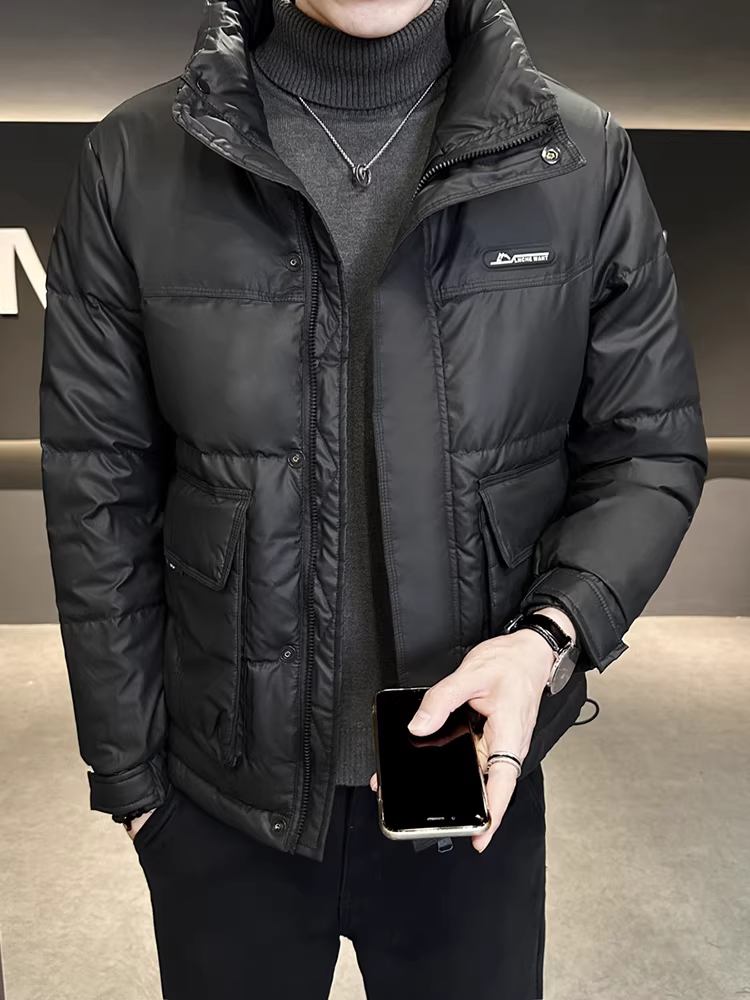 Áo khoác da dày cổ đứng dành cho nam, ấm áp mùa đông, hợp thời trang, thời trang, giản dị, phong cách Hàn Quốc, đẹp trai, ngắn, cao cấp.