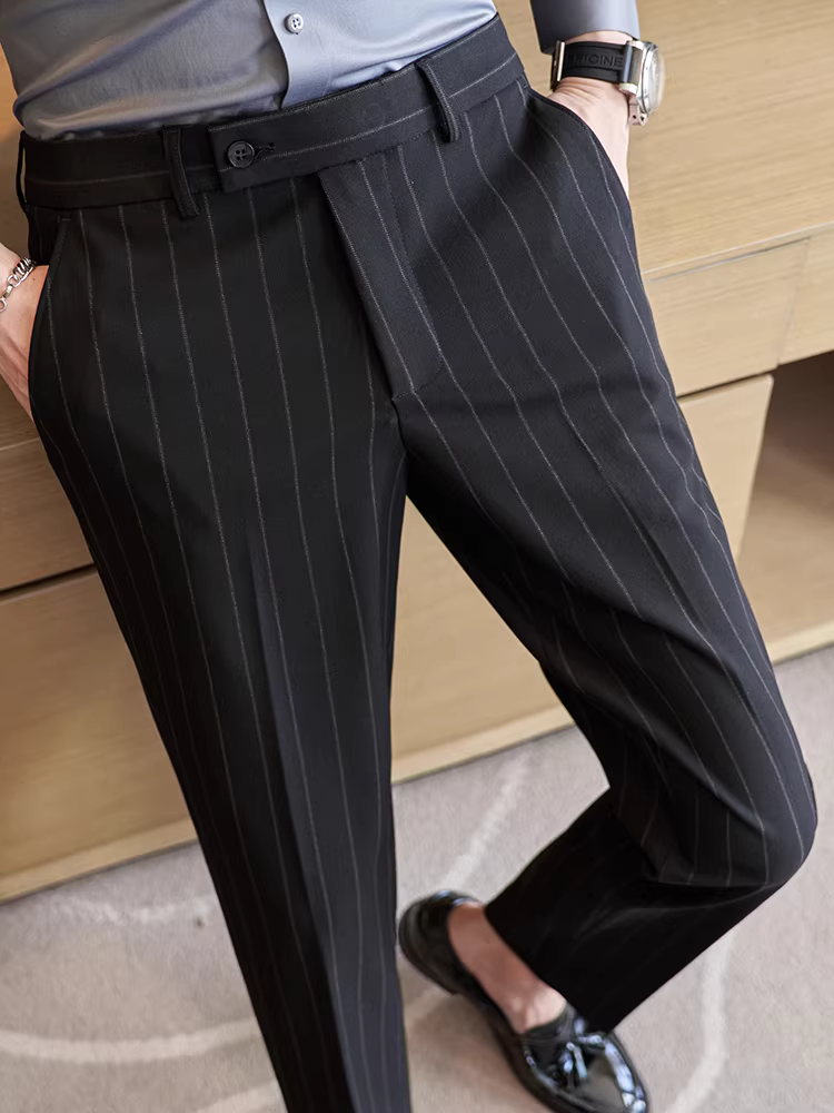 Quần âu nam cao cấp kẻ sọc, kiểu dáng ôm body xu hướng mới thu đông 2024, quần âu kiểu Anh lịch lãm, quần âu thường ngày