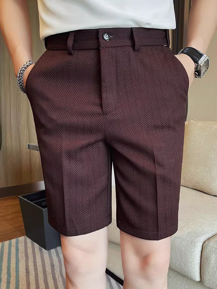 Quần short waffle lưng thun cho nam, kiểu dáng mùa hè mới, phong cách công sở cao cấp, đa năng, thời trang, chống nhăn, quần kiểu vest năm điểm.